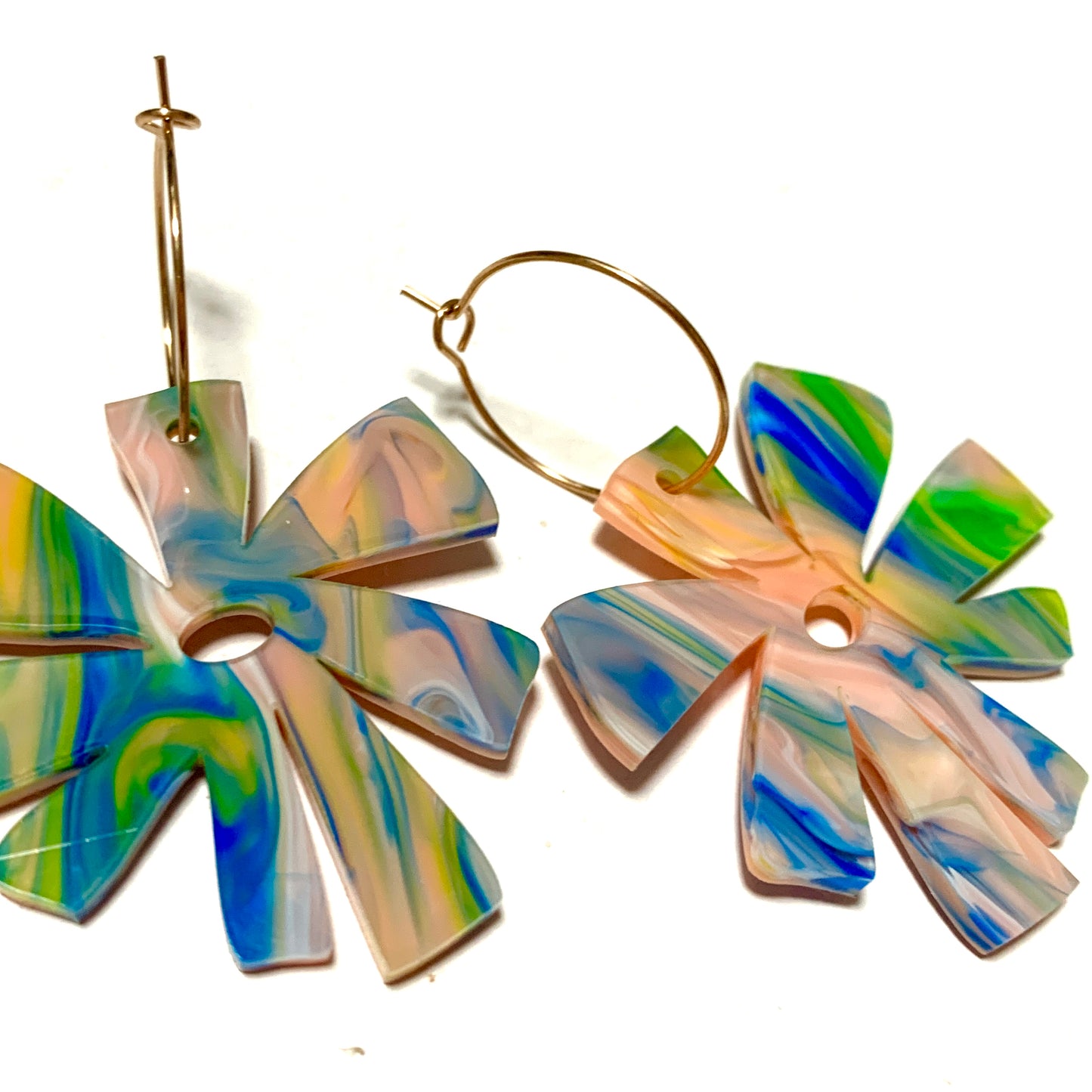 THIS BIRD HAS FLOWN - “Marble Daisy” HOOP DANGLE EARRINGS