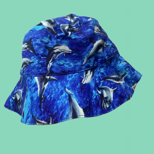 Teacups n Quilts- Dolphins Fabric Hat - Adult Size