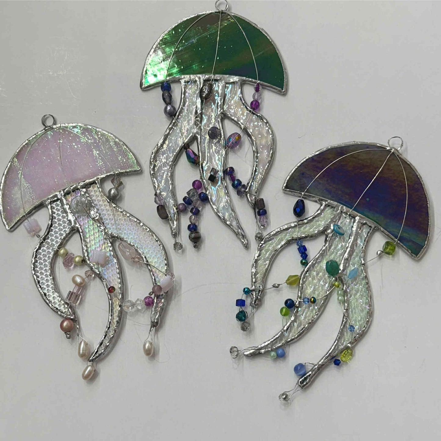 SWAN GLASS -STAINED GLASS JELLYFISH - DEEP GREEN AND PURPLE
