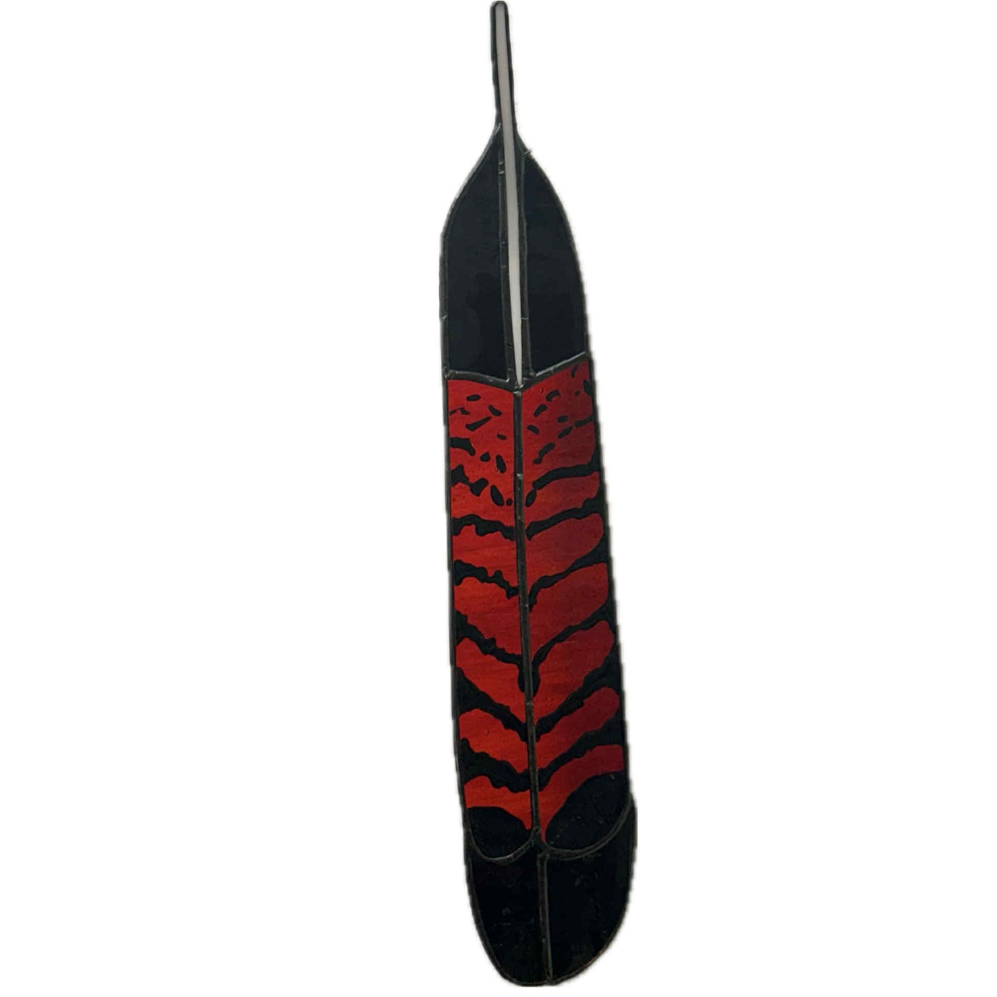 SWAN GLASS -RED TAILED BLACK COCKATOO FEATHER FEMALE - STAINED GLASS ORNAMENT