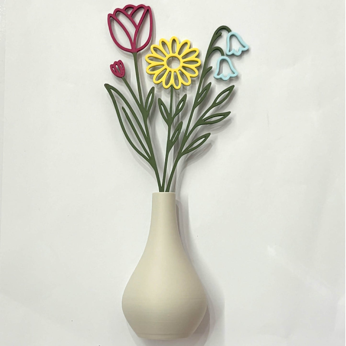 DWAYNSKI.3D - DAISY AND TULIP GARDEN - MAGNETIC BUD VASE WITH PRINTED FLOWER STEM