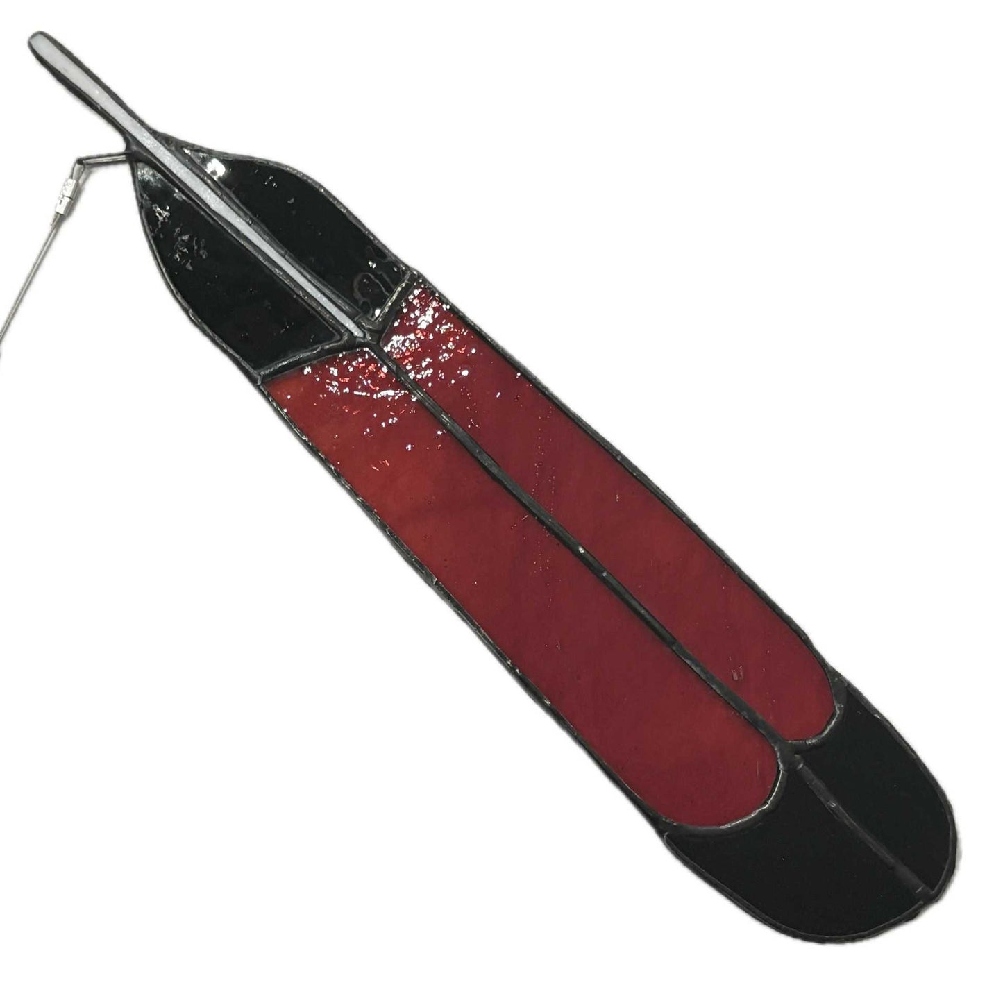 SWAN GLASS -RED TAILED BLACK COCKATOO FEATHER MALE - STAINED GLASS ORNAMENT