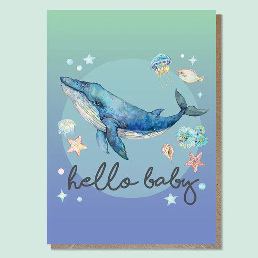 WATERCOLOURS BY CAT- "Hello Baby"- Humpback Whale Greeting Card