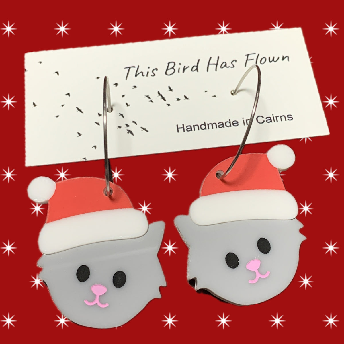THIS BIRD HAS FLOWN - “CHRISTMAS KITTIES” CAT HOOP DANGLES