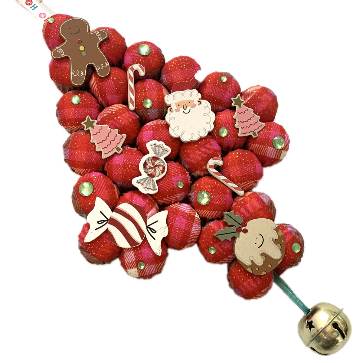 MUMMA WHOOPEE- "Cute Tartan"- SMALL BOTTLE TOP CHRISTMAS TREE WALL HANGING