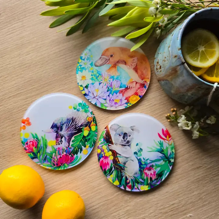 WATERCOLOURS BY CAT- Echidna- Australian Animal Art Coaster