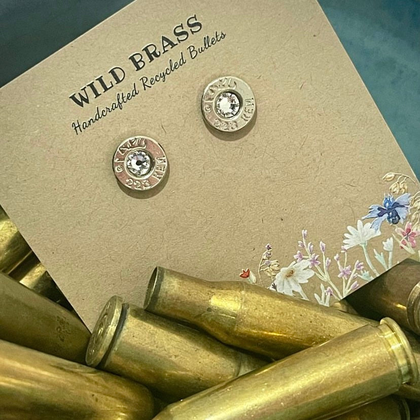 WILD BRASS- Small Studs- Dark Blue Swarovski Crystal