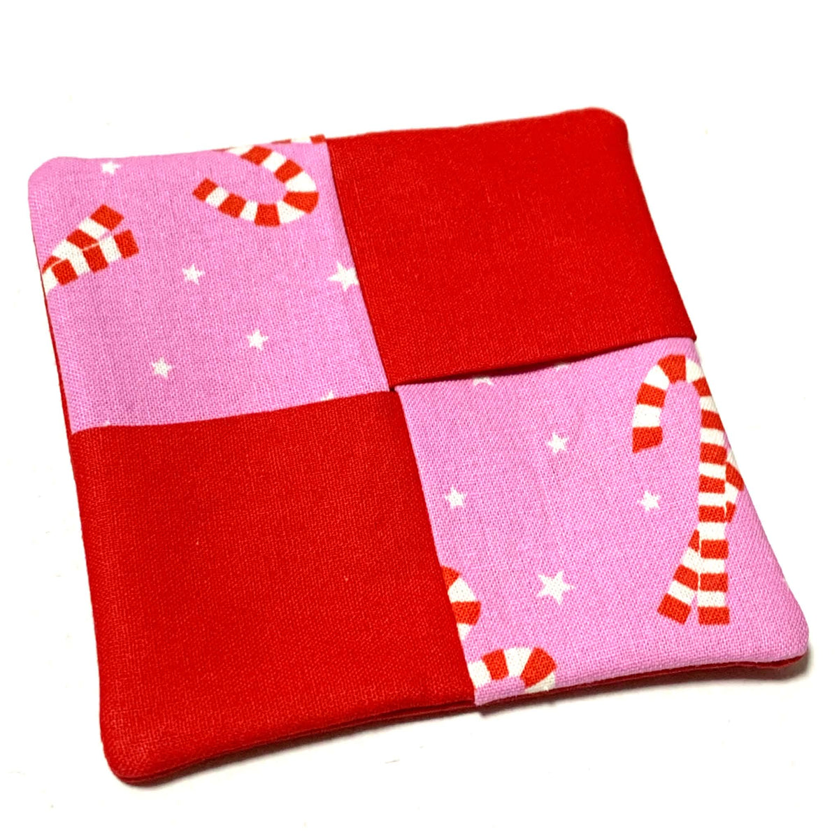 MUMMA WHOOPEE- SINGLE CHRISTMAS WINE GLASS SLIPPER/COASTERS- Candy Cane Lane and Red