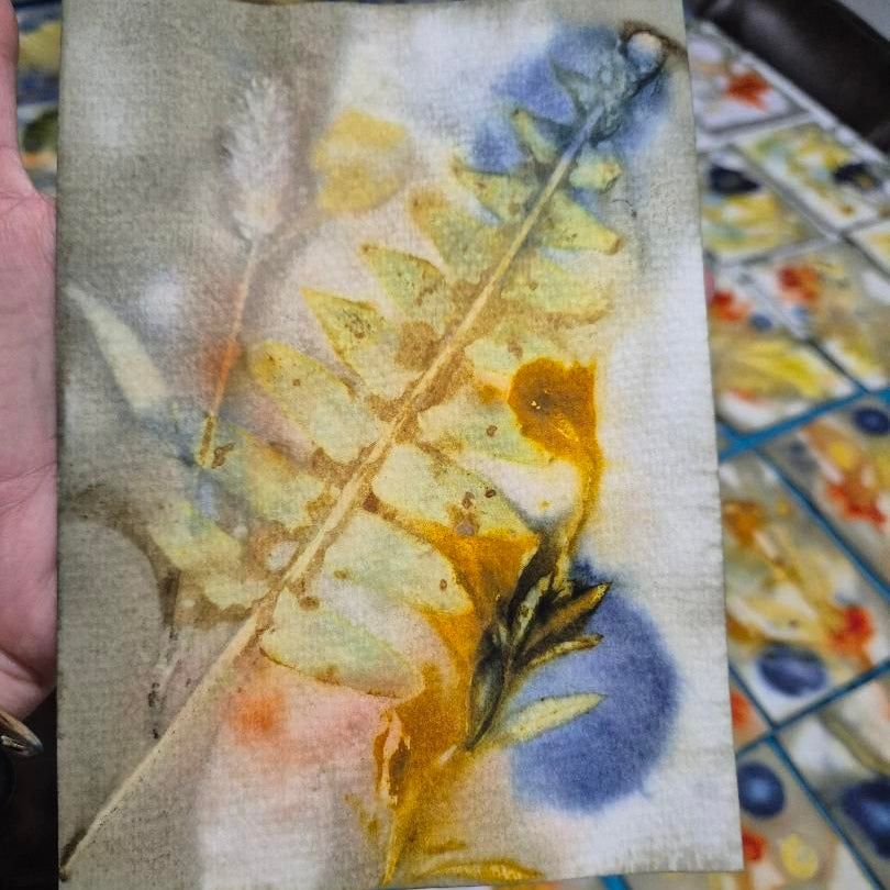 WILD BRASS- "FLOWERS LEAVES AND BERRIES"- BOTANICAL ECO DYED PAPER FRAMED ARTWORK