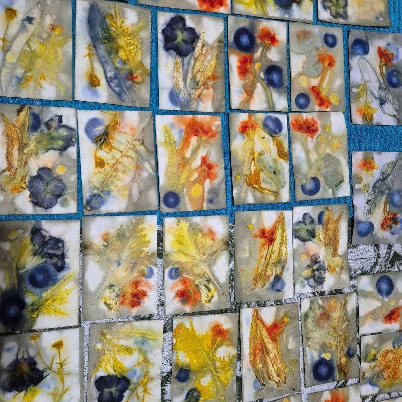 WILD BRASS- "FLOWERS LEAVES AND BERRIES"- BOTANICAL ECO DYED PAPER FRAMED ARTWORK