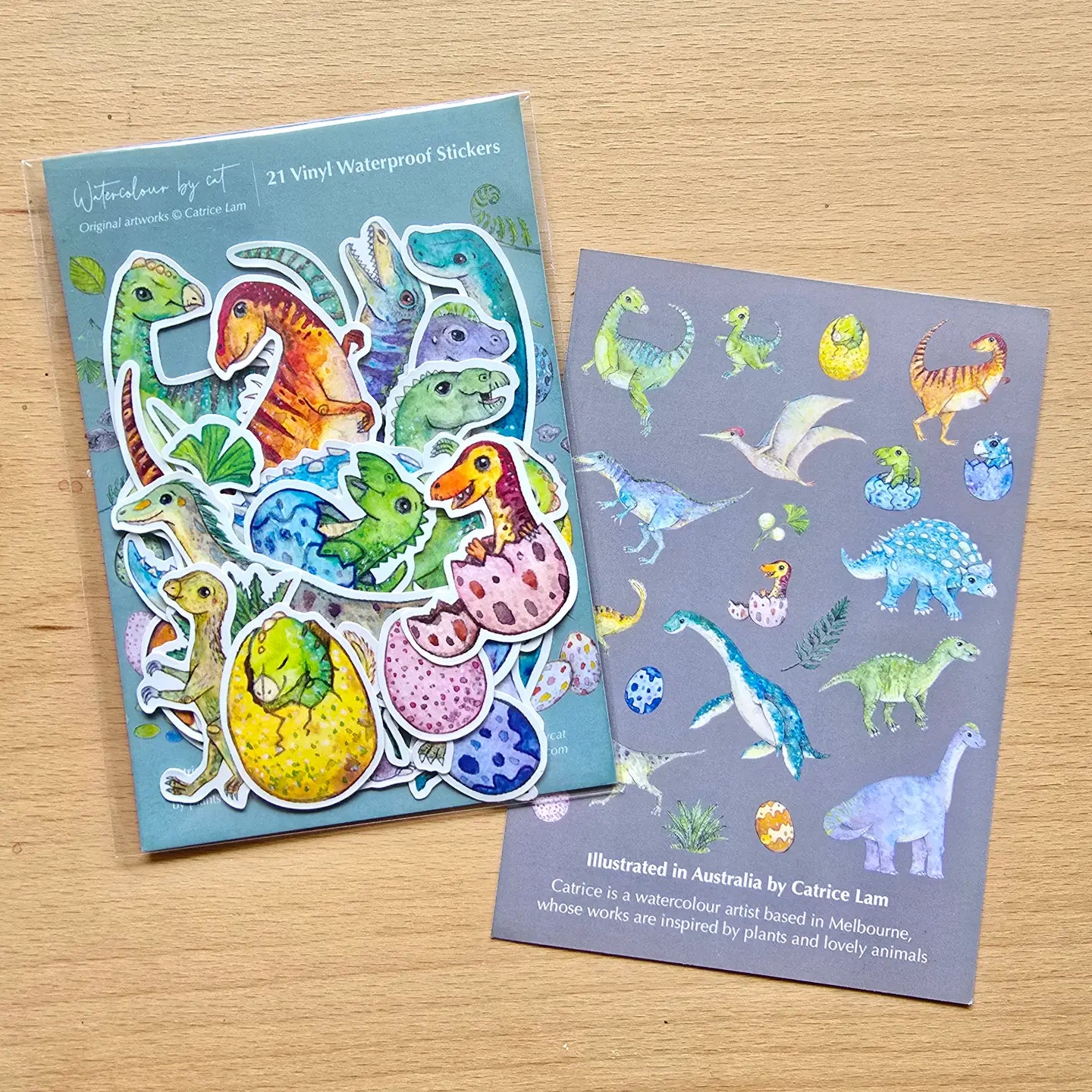 WATERCOLOURS BY CAT- Australian Dinosaur Vinyl Sticker Pack