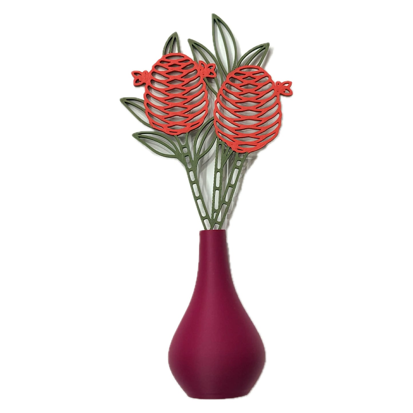 DWAYNSKI.3D - RED GINGER BLOOMS - MAGNETIC BUD VASE WITH PRINTED FLOWER STEM