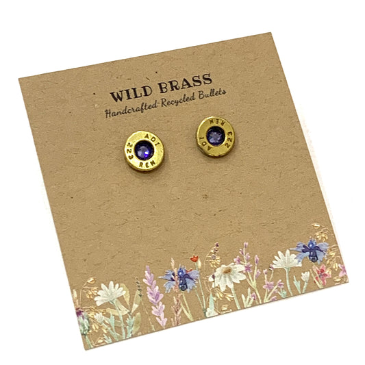 WILD BRASS- Small Studs- Purple Swarovski Crystal