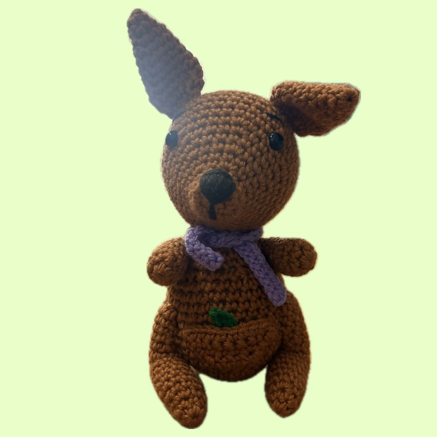 BEAKNITS- Crochet Kangaroo- Purple Bow with Gum Leaf