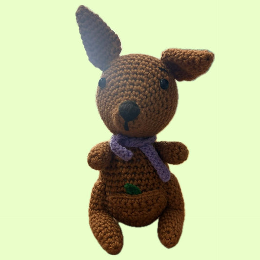 BEAKNITS- Crochet Kangaroo- Purple Bow with Gum Leaf