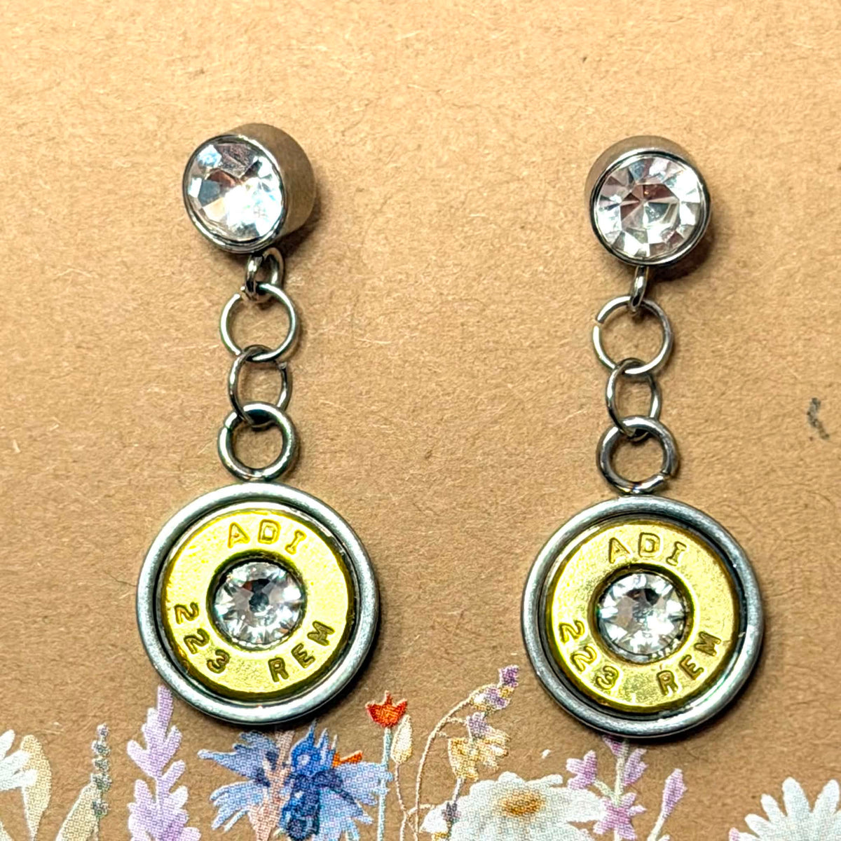WILD BRASS- Swarovski Stud Dangle - Clear Swarovski Crystal