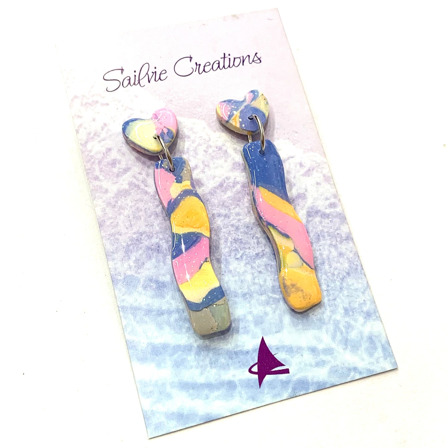 Sailvie Creations - Pina Colada Heart Stud Stick Dangle Earrings