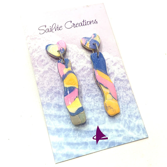 Sailvie Creations - Pina Colada Heart Stud Stick Dangle Earrings