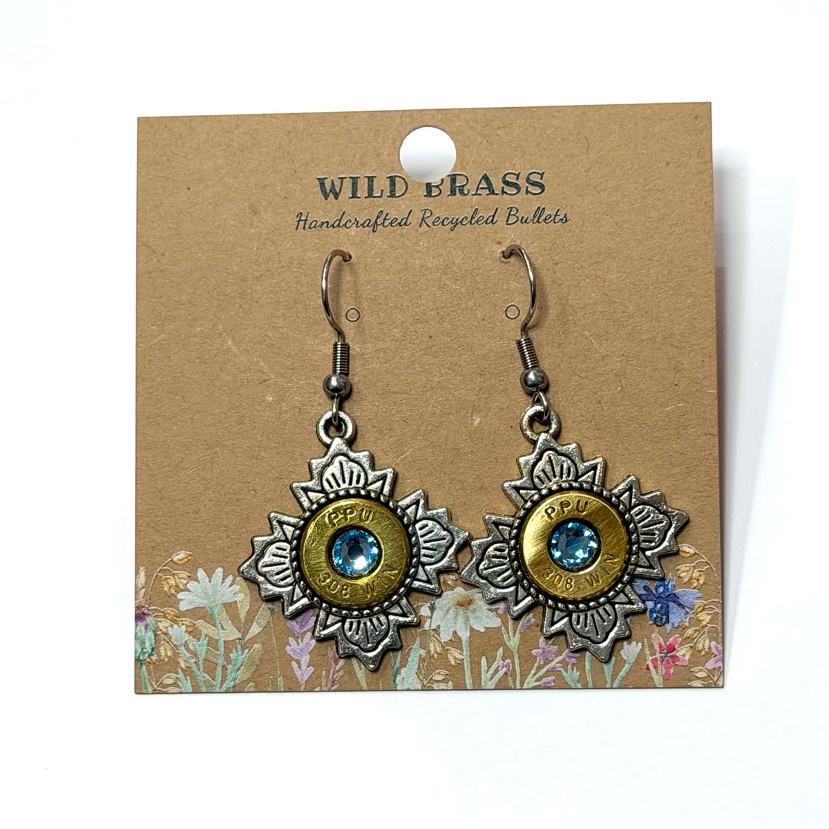 WILD BRASS- Aztec Cross Drops- Light Blue Swarovski Crystal