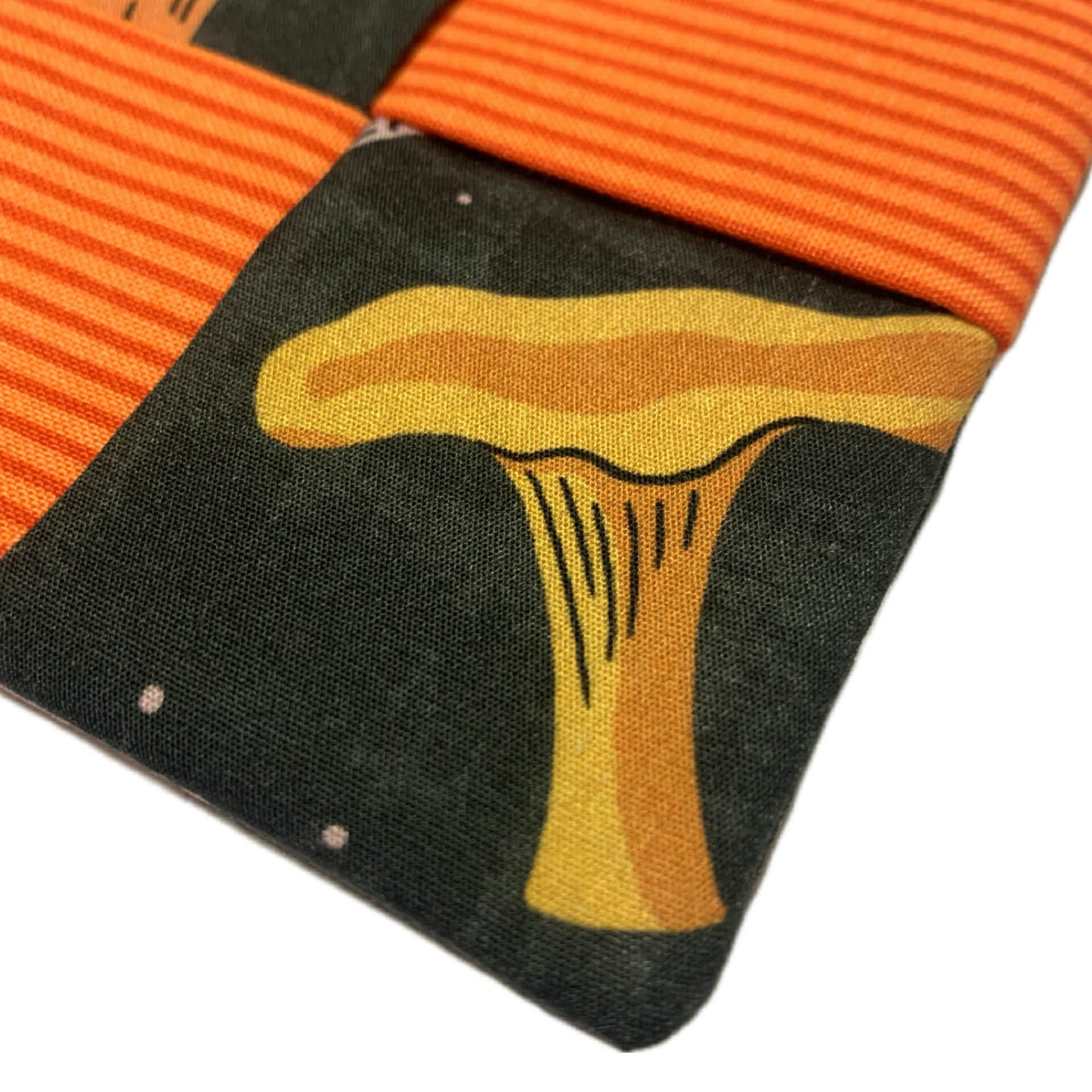 MUMMA WHOOPEE- SINGLE WINE GLASS SLIPPER/COASTERS- Mushrooms & Orange Stripes