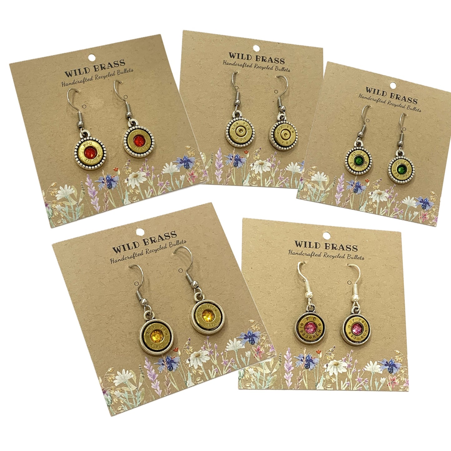 WILD BRASS- Round Drops- Dark Pink Swarovski Crystal