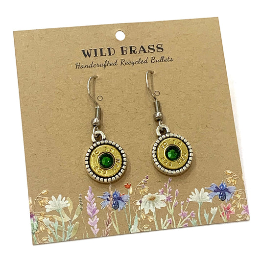 WILD BRASS- Round Drops- Dark Green Swarovski Crystal