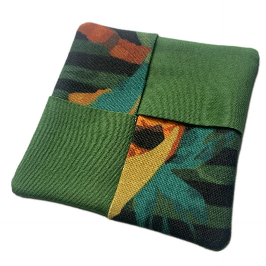 MUMMA WHOOPEE- SINGLE WINE GLASS SLIPPER/COASTERS- Jungle Cats & Green