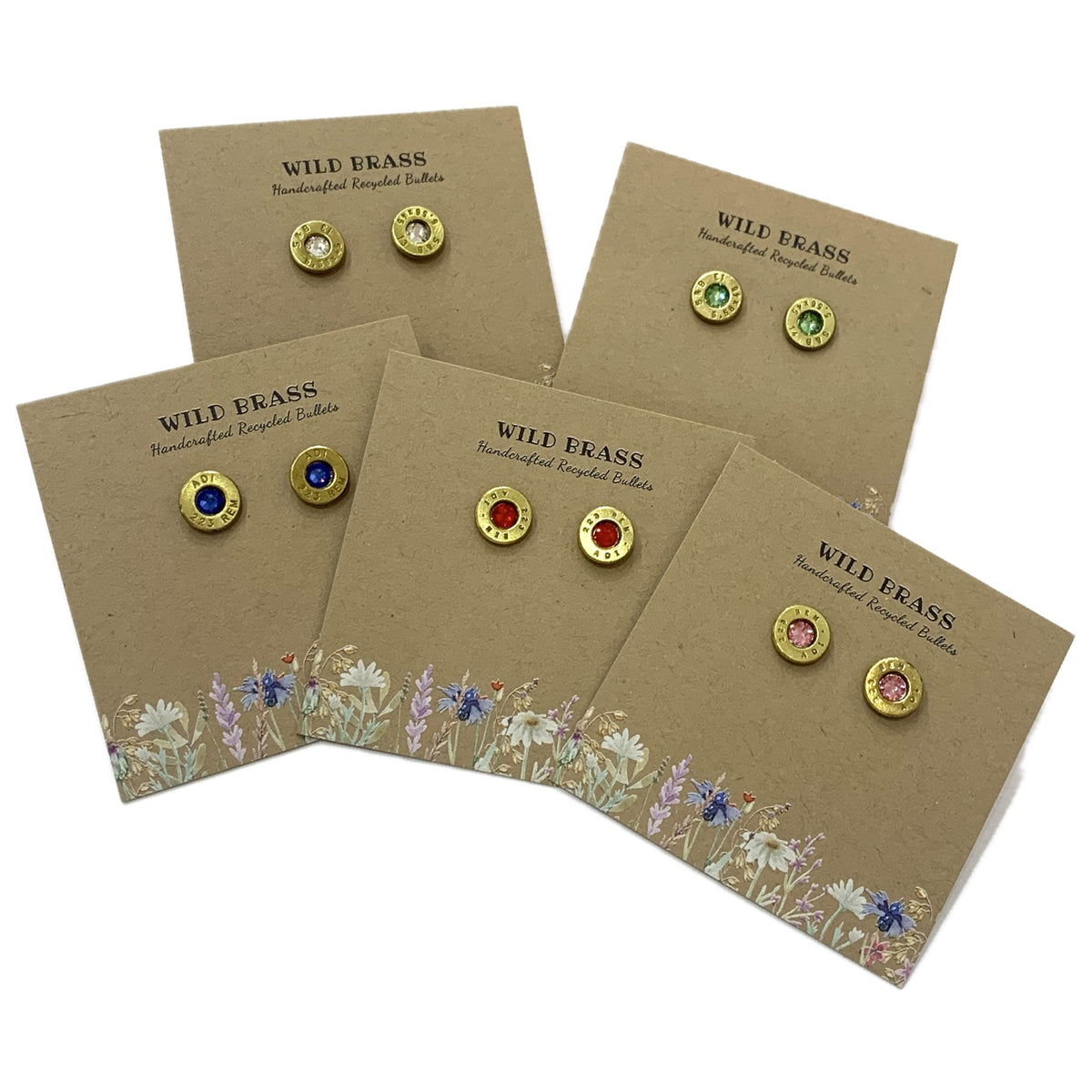 WILD BRASS- Small Studs- Purple Swarovski Crystal