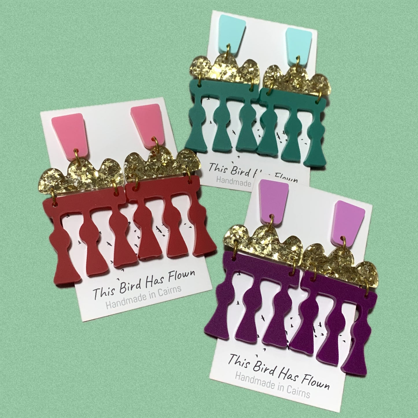 THIS BIRD HAS FLOWN - “Temple Earrings- Purple” STATEMENT DANGLE EARRINGS