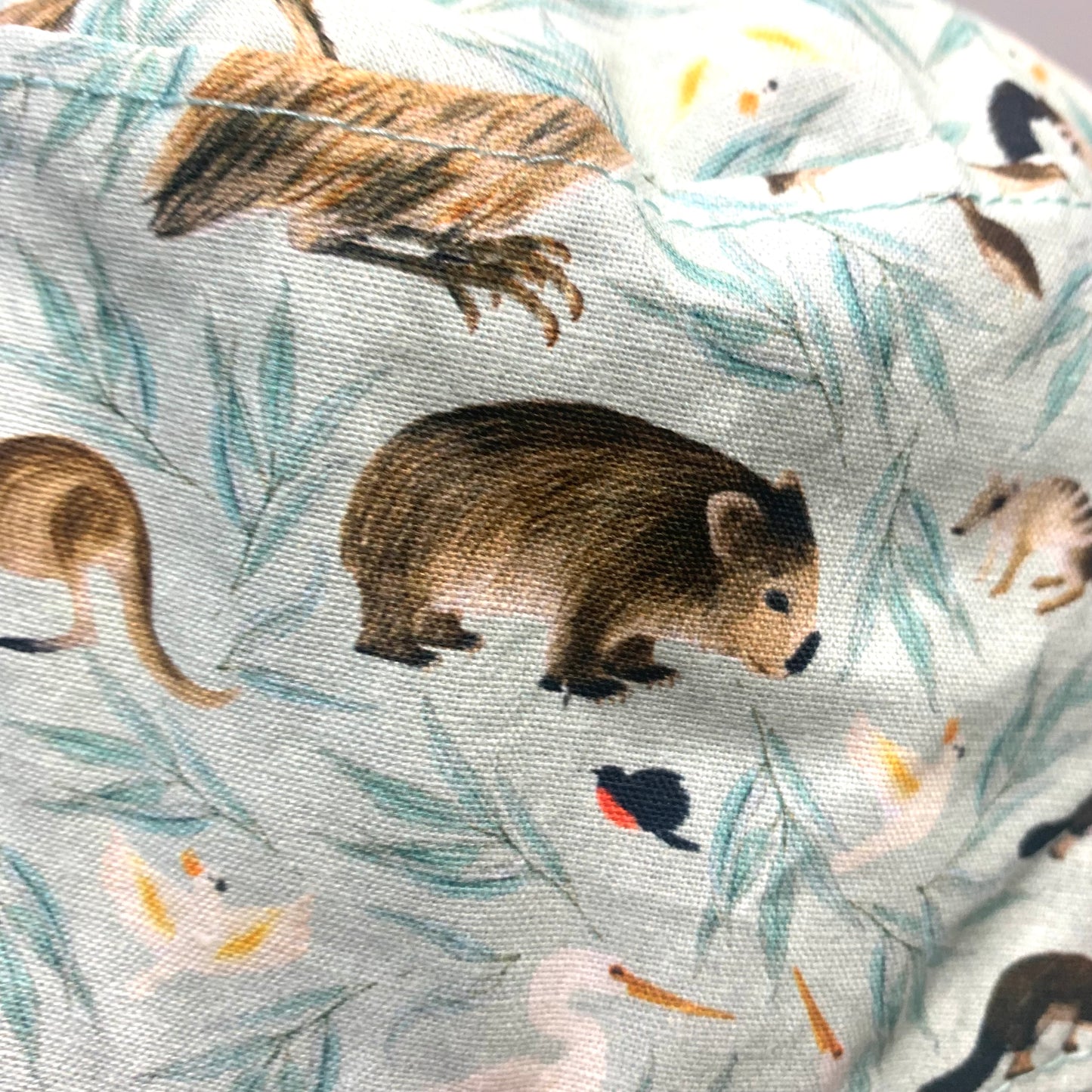 Teacups n Quilts- Aussie Animals & Gum Leaves Fabric Hat- Kids Size Medium