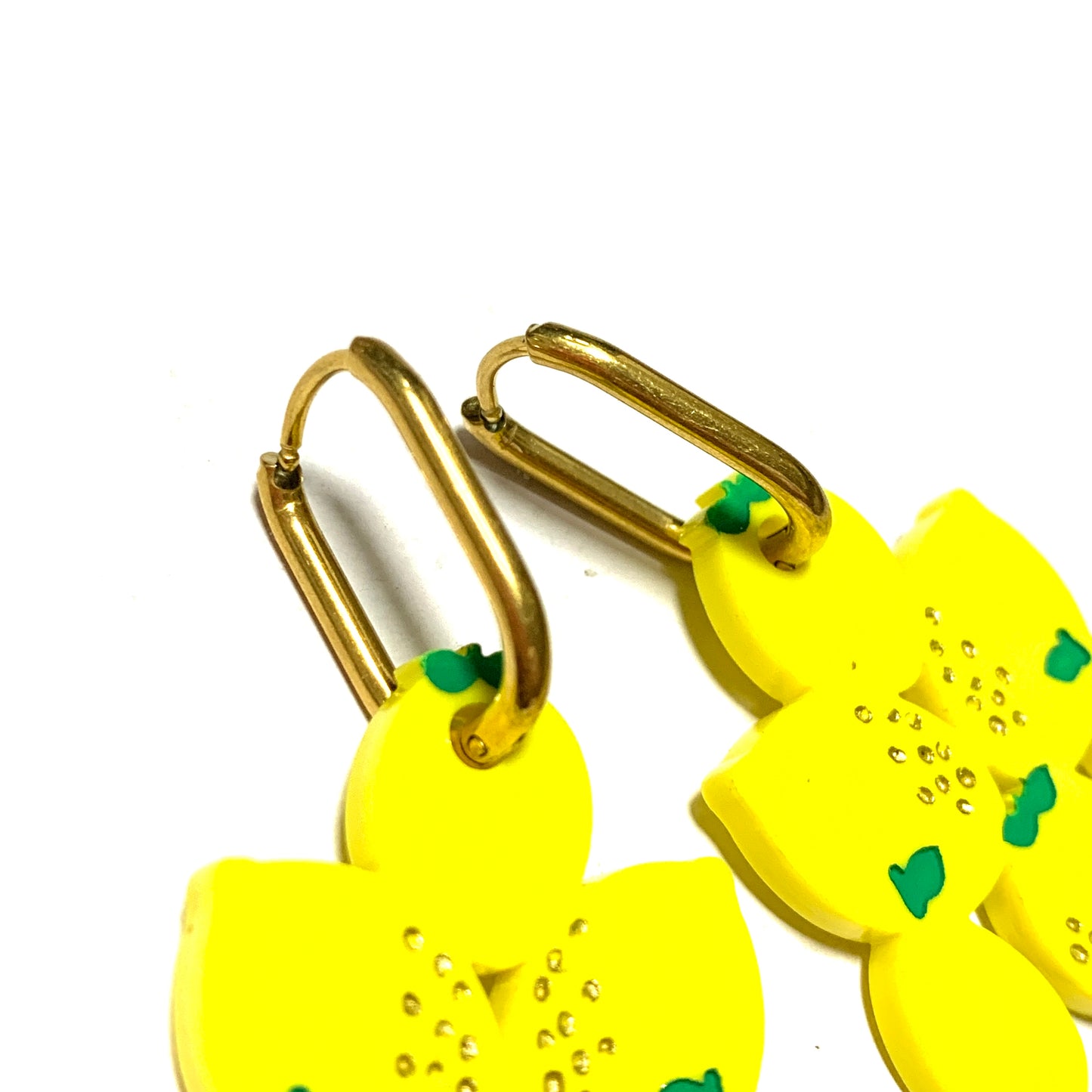 THIS BIRD HAS FLOWN - “Med Earrings- Lemons” HUGGIE HOOP CHARM EARRINGS