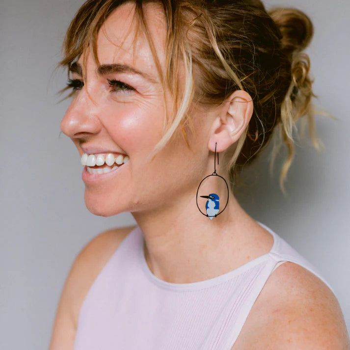 DENZ & CO - Blue and White Kingfisher earrings