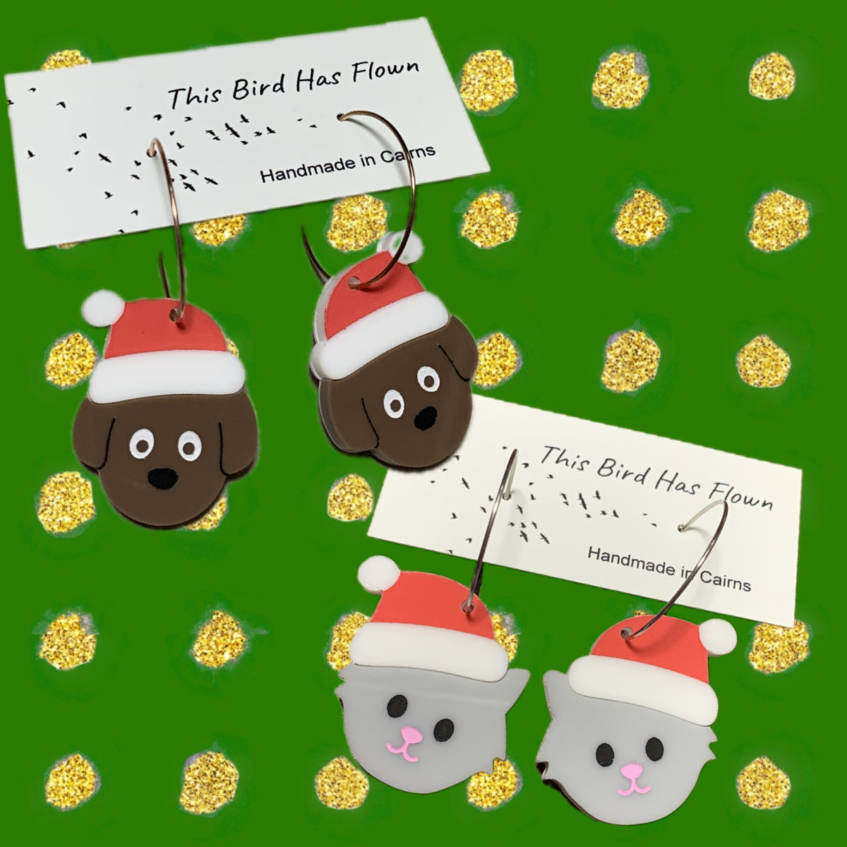 THIS BIRD HAS FLOWN - “DECK THE DOGGIES” CHRISTMAS HOOP DANGLES