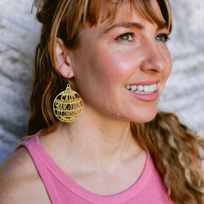 DENZ & CO- "Calm Your Tits It's Christmas" in Gold - DANGLE EARRINGS