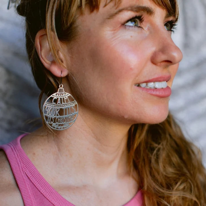DENZ & CO- "Calm Your Tits It's Christmas" in Silver - DANGLE EARRINGS
