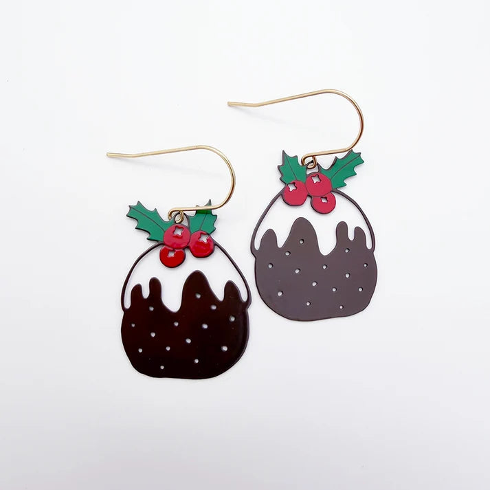 DENZ & CO- Christmas Pudding Earrings in Brown Red and Green - DANGLE EARRINGS