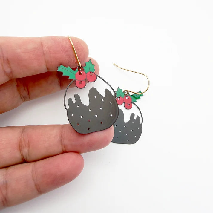DENZ & CO- Christmas Pudding Earrings in Brown Red and Green - DANGLE EARRINGS
