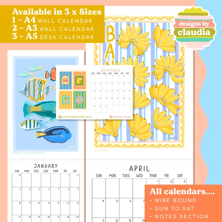 DESIGNS BY CLAUDIA - 2027 A4 WALL CALENDAR
