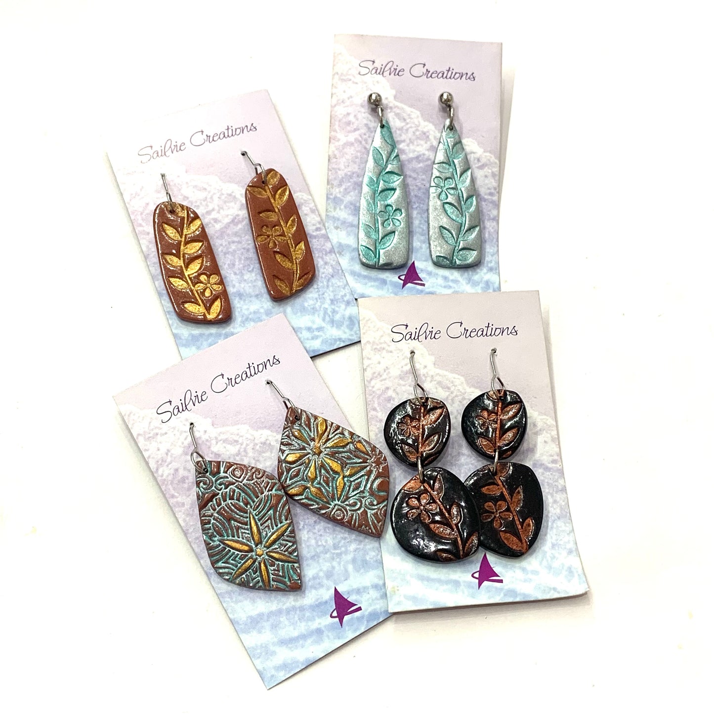 Sailvie Creations - Double Printed Black & Copper Hook Dangle Earrings