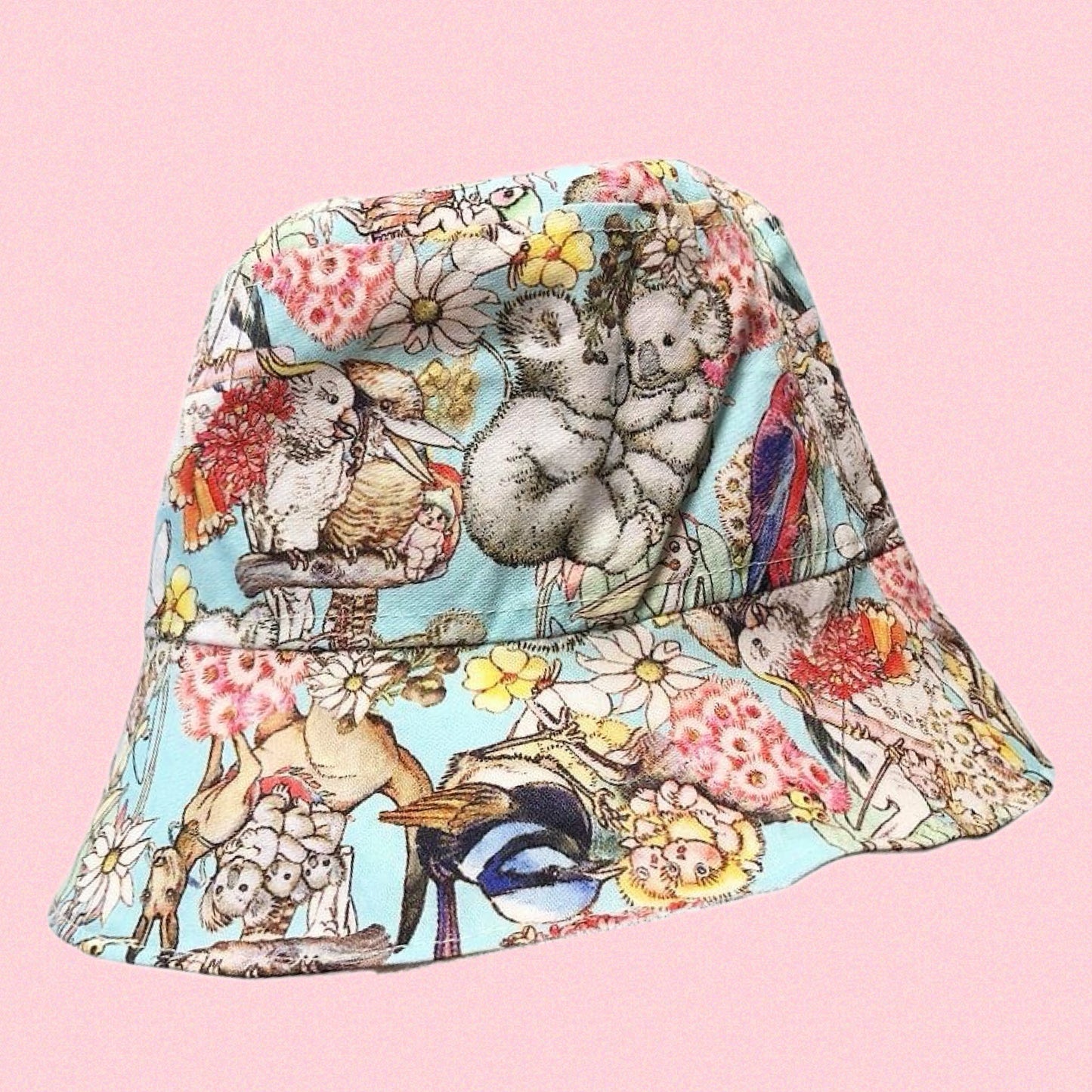Teacups n Quilts - May Gibbs Fabric Hat - Blue Background (Koala)- Kids Size Medium