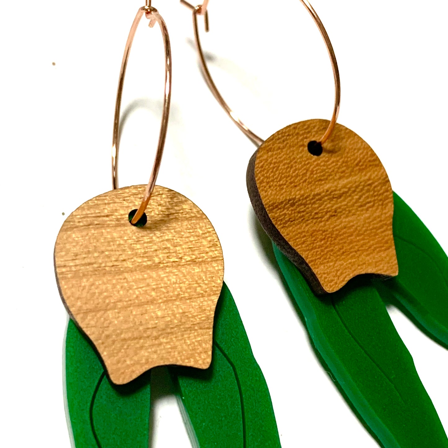 MAKIN' WHOOPEE - "Goody Gum Drops" - Hoop Dangles- Cedar Wood & Jungle Green