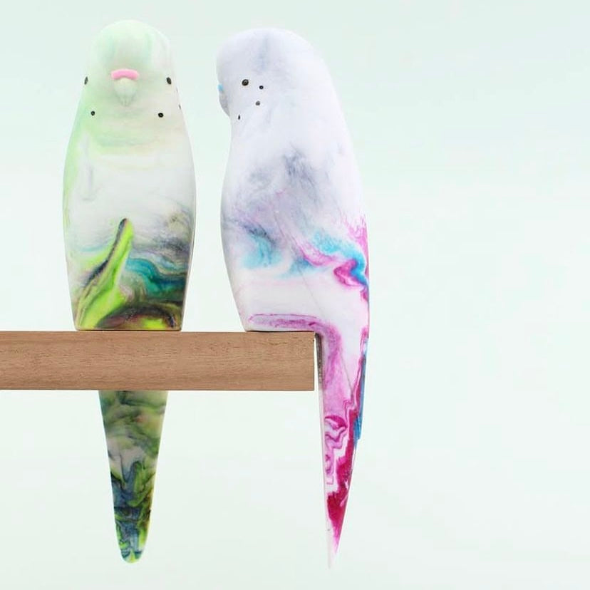 PETE CROMER - RESIN BUDGERIGAR #7 -  Pretty in Pink Swirl