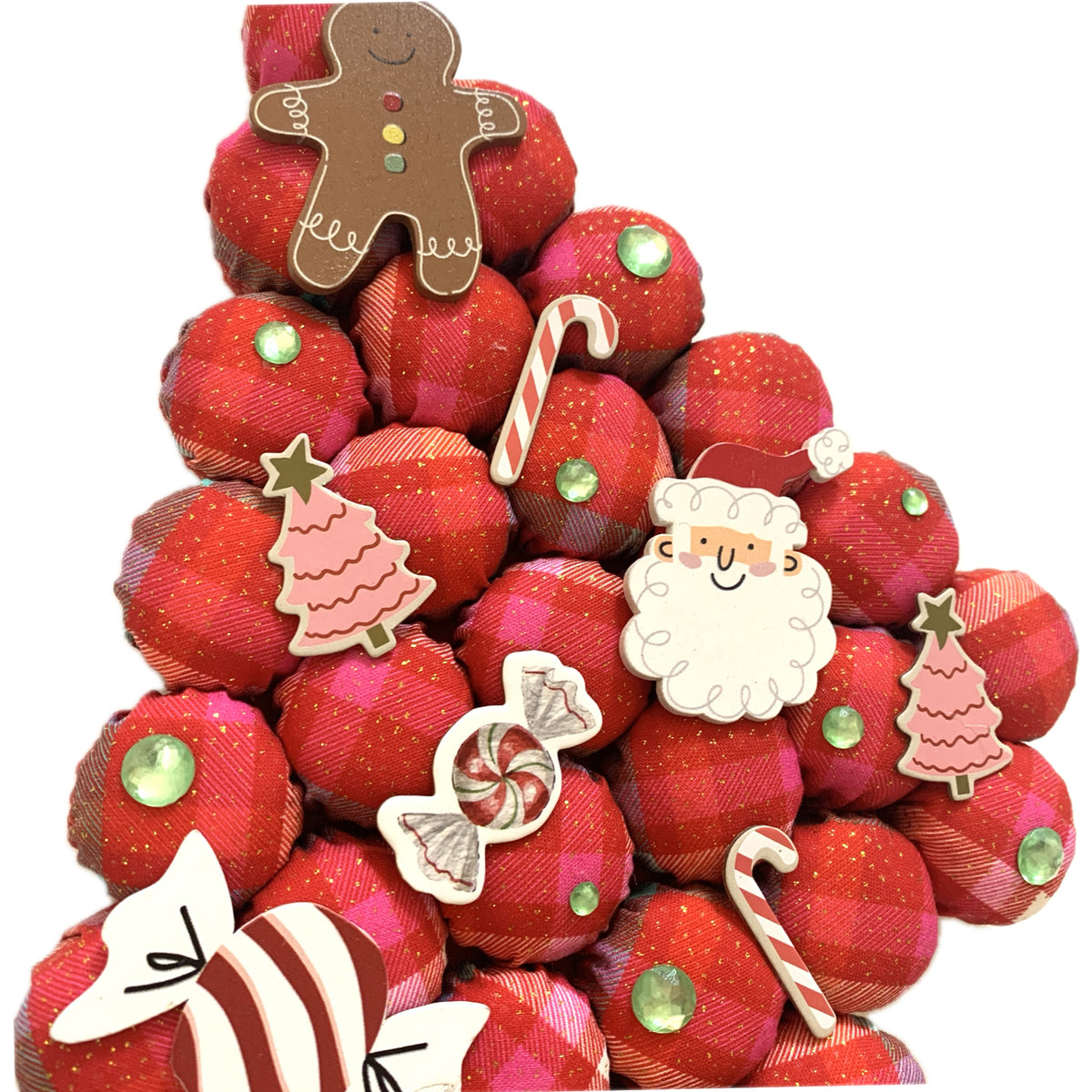 MUMMA WHOOPEE- "Cute Tartan"- SMALL BOTTLE TOP CHRISTMAS TREE WALL HANGING