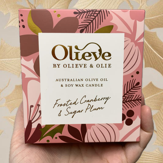 OLIEVE AND OLIE- "Frosted Cranberry & Sugar Plum"- Christmas Candle- Red Box