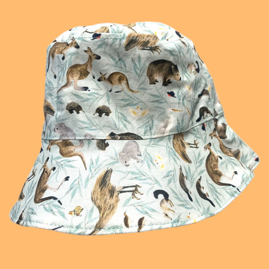 Teacups n Quilts- Aussie Animals & Gum Leaves Fabric Hat- Kids Size Medium