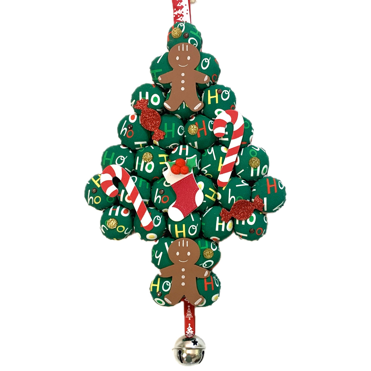 MUMMA WHOOPEE- "HO HO HO TREE"- SMALL BOTTLE TOP CHRISTMAS TREE WALL HANGING