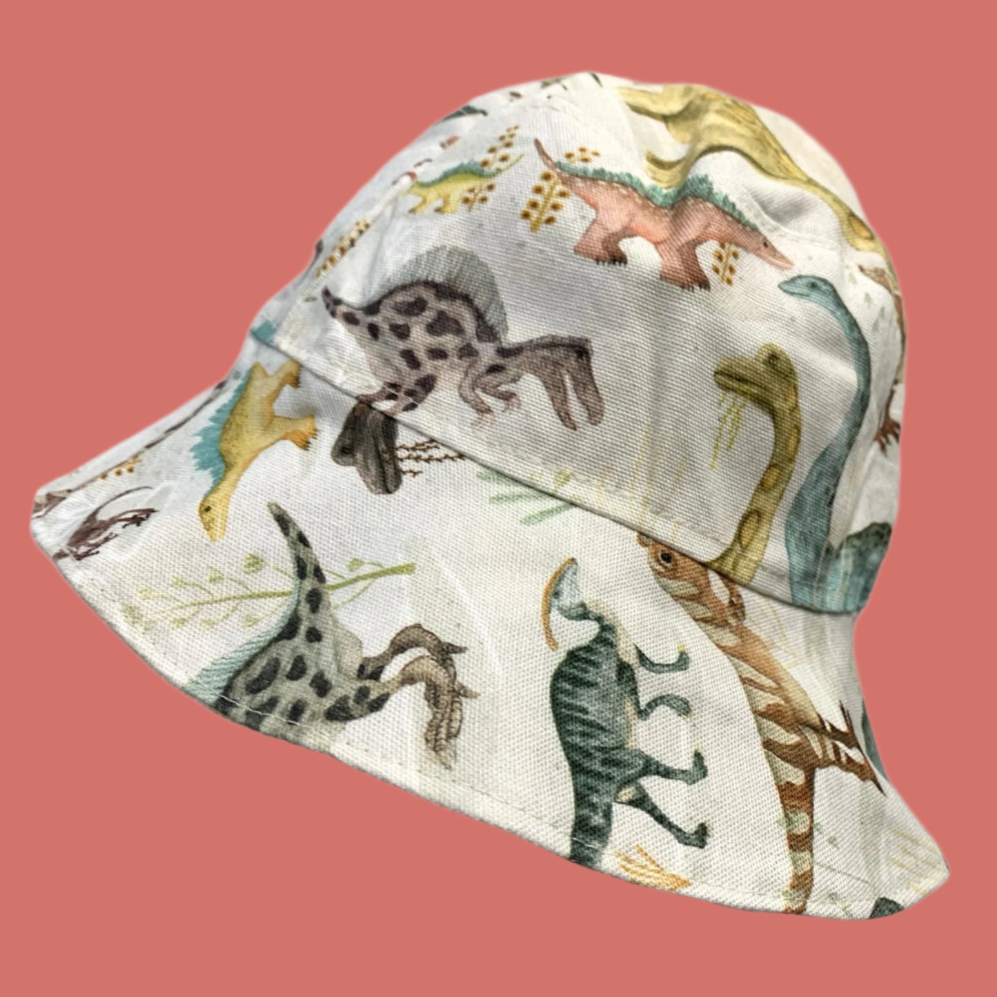 Teacups n Quilts - Cream Dinosaurs Fabric Hat - Kids Size Large