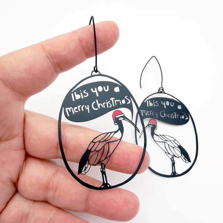 DENZ & CO- Ibis You a Merry Christmas earrings in Black, White and Red - DANGLE EARRINGS