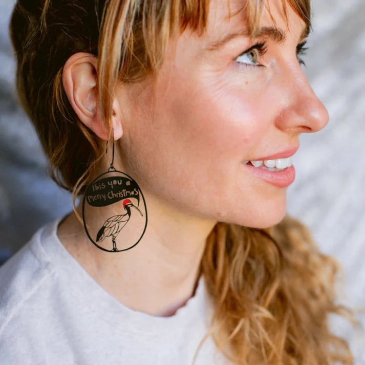 DENZ & CO- Ibis You a Merry Christmas earrings in Black, White and Red - DANGLE EARRINGS