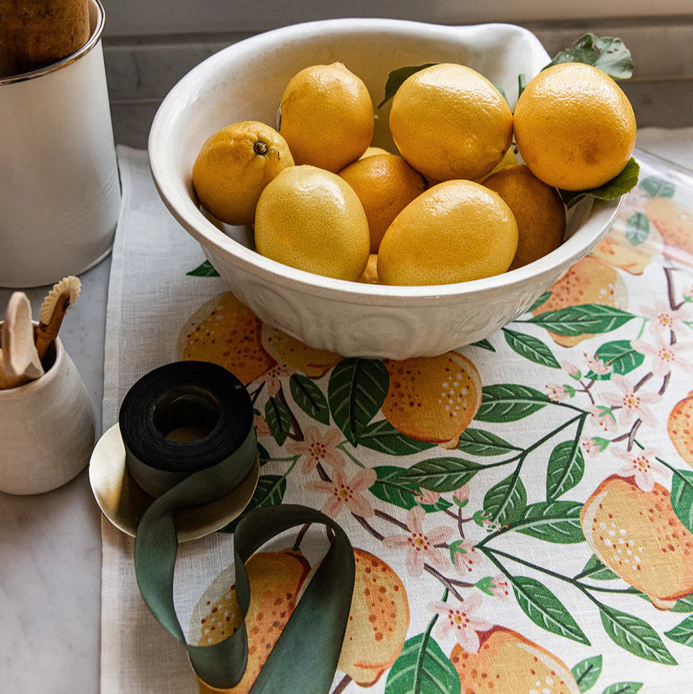 BESPOKE LETTERPRESS - "Lemons"- 100% Linen Tea Towel